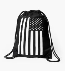 American Flag, BLACK, In Mourning, America, Americana, Stars & Stripes, White on Black, PORTRAIT, USA Drawstring Bag