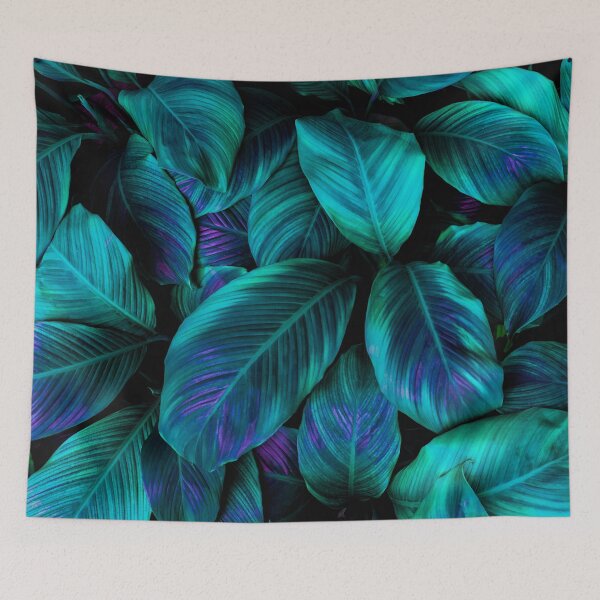 Item preview, "Electric Jungle Glow" - A mesmerizing blue neon tropical leaves photograph designed and sold by pocketgraphic.
