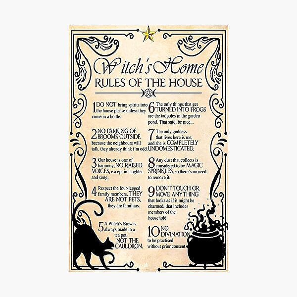 "Witch's Home Rules Of The House Poster, Witch Poster, Witch Home Decor