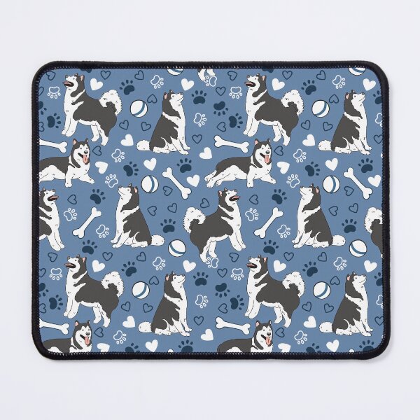 Item preview, Playing Black and White Alaskan Malamute - Blue Background designed and sold by Lulupainting.