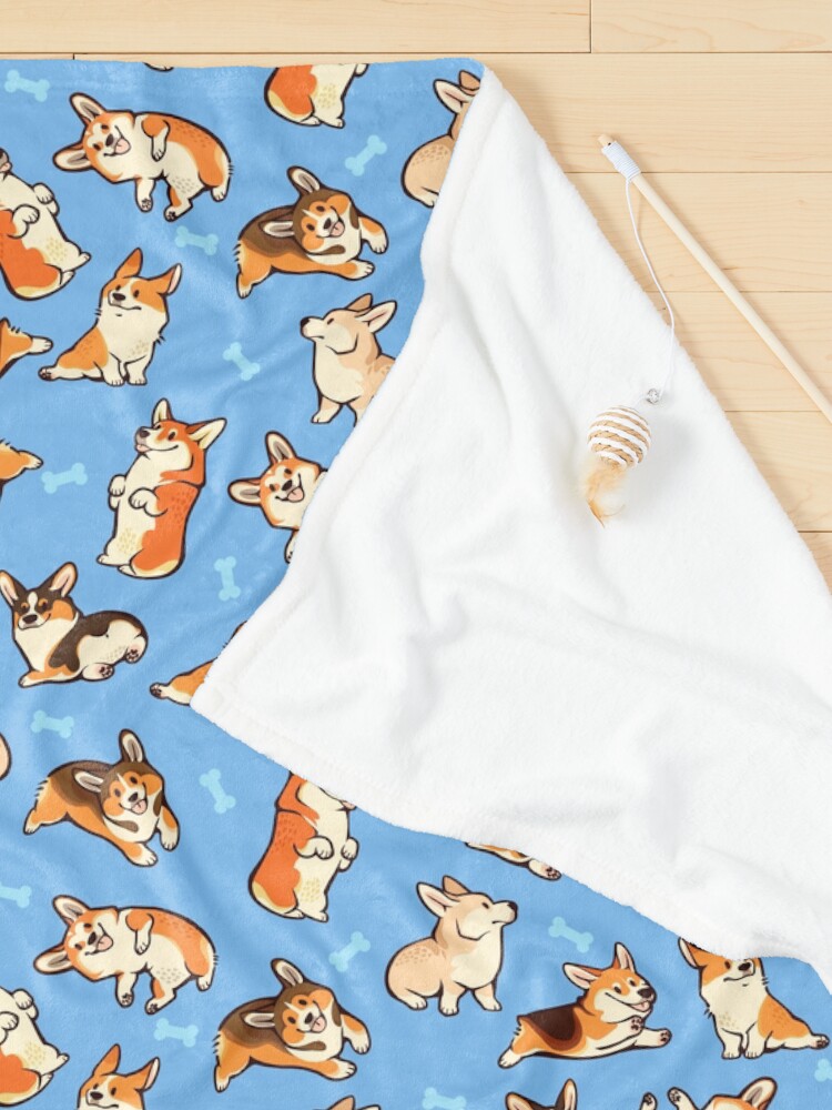Alternate view of Jolly corgis in blue Pet Blanket