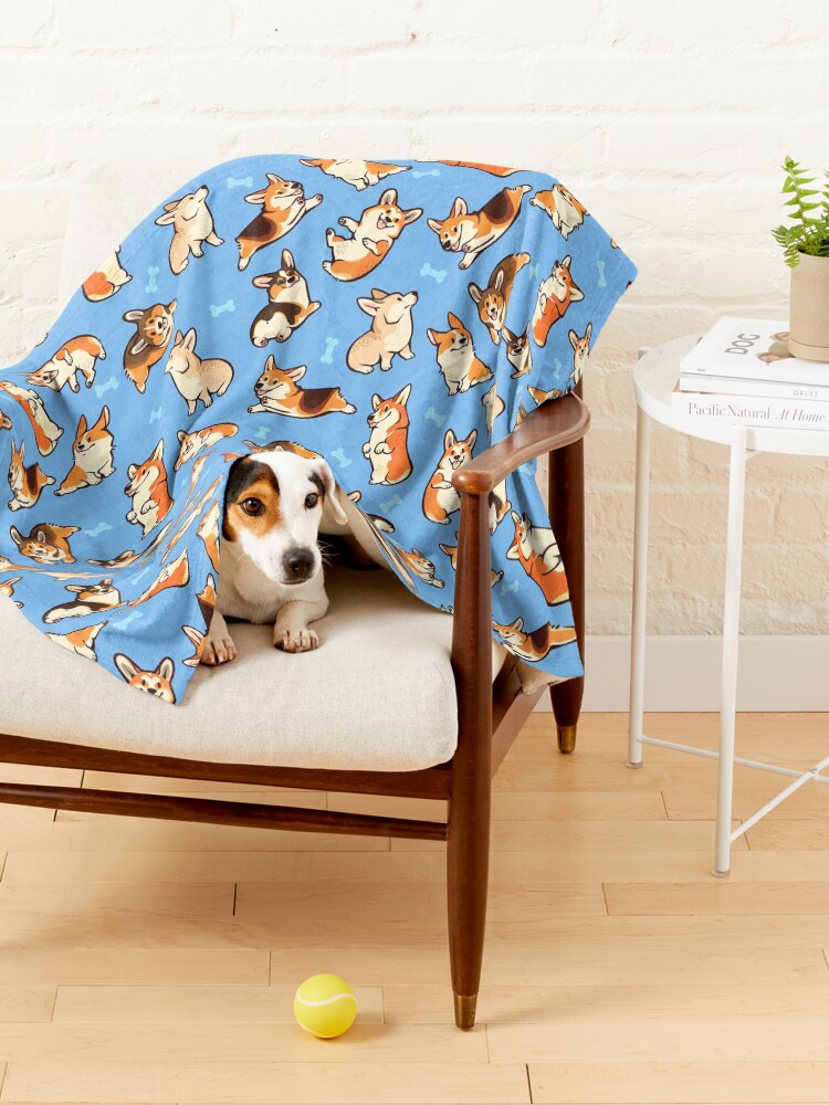 Alternate view of Jolly corgis in blue Pet Blanket