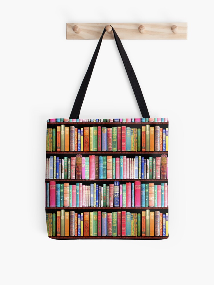 Thumbnail 1 of 2, Tote Bag, Bookworm Antique book library, vintage book shelf designed and sold by MagentaRose.