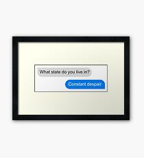 Official What state do you live in? Constant Despair Tee Framed Print