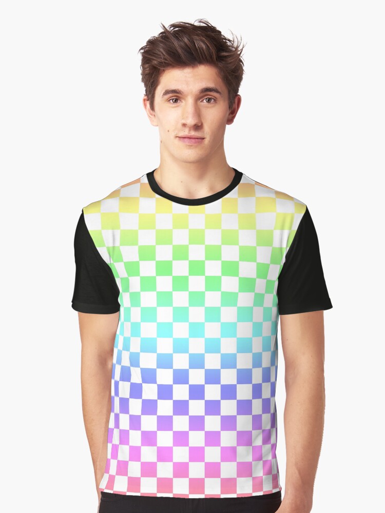 White checkered Rainbow Ombre Graphic T-Shirt
