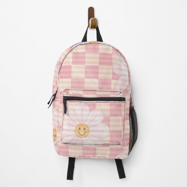 Item preview, pink checkered happy flower hippy pattern designed and sold by Beeroclock.