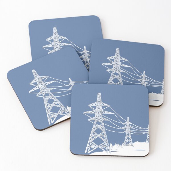 Item preview, Electricity Pylons Linocut Print. White Silhouette on Blue designed and sold by Maddy Bennett.