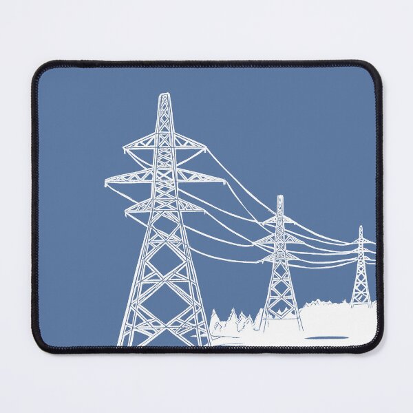 Item preview, Electricity Pylons Linocut Print. White Silhouette on Blue designed and sold by Maddy Bennett.