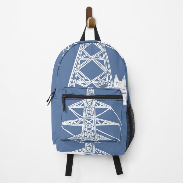Item preview, Electricity Pylons Linocut Print. White Silhouette on Blue designed and sold by Maddy Bennett.