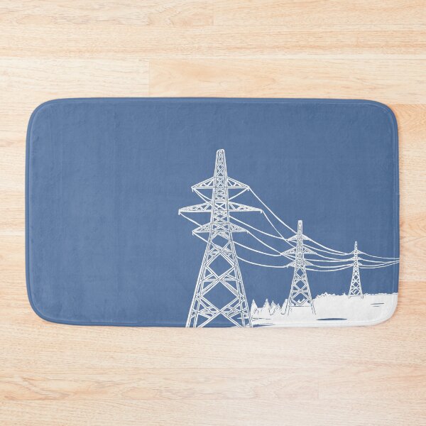 Item preview, Electricity Pylons Linocut Print. White Silhouette on Blue designed and sold by Maddy Bennett.