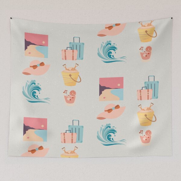 Item preview, Sunny Summer Beach pink and blue Aesthetic Wallpaper designed and sold by Levated.