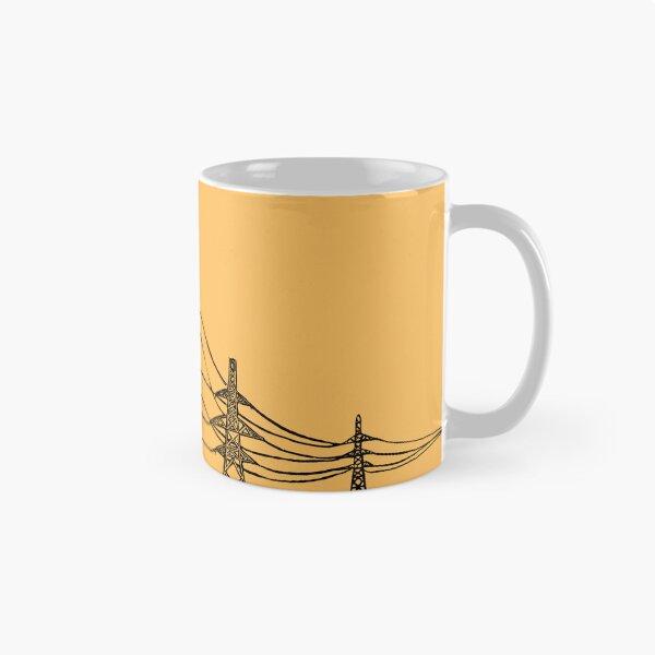 Item preview, Electricity Pylons Linocut Silhouette on Mustard Yellow designed and sold by Maddy Bennett.