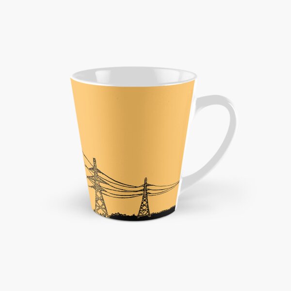 Item preview, Electricity Pylons Linocut Silhouette on Mustard Yellow designed and sold by Maddy Bennett.