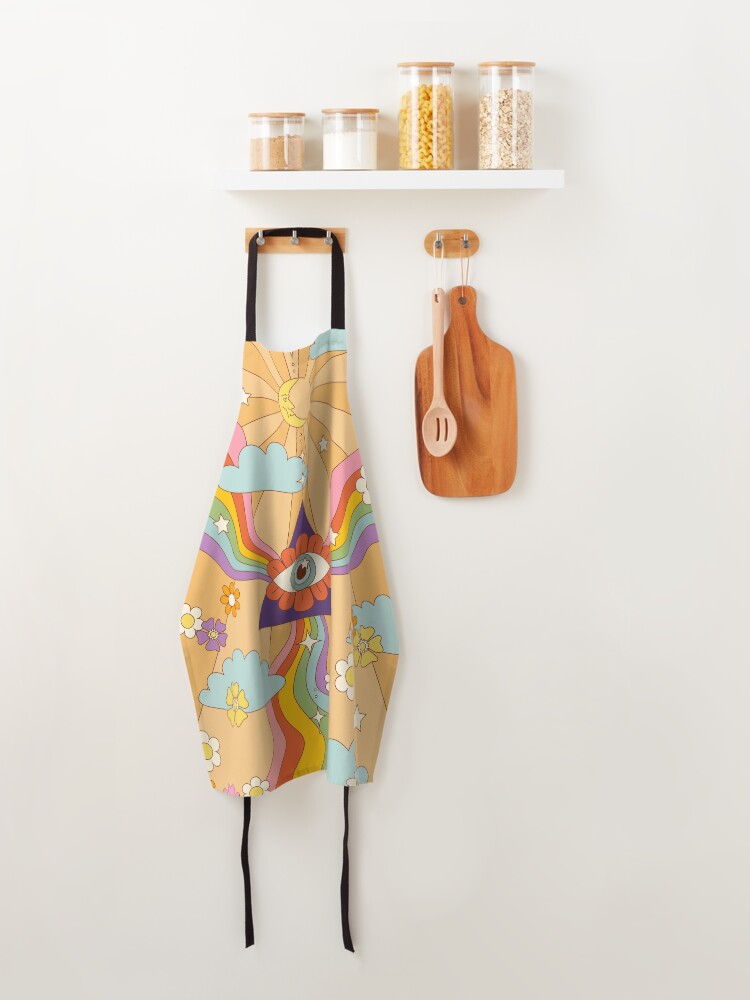 Alternate view of retro hippie boho rainbow print Apron