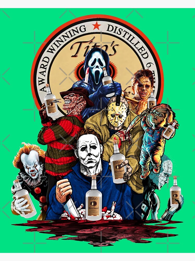 "Halloween Horror Characters Drinking Titos Vodka, Unisex, For, Hot