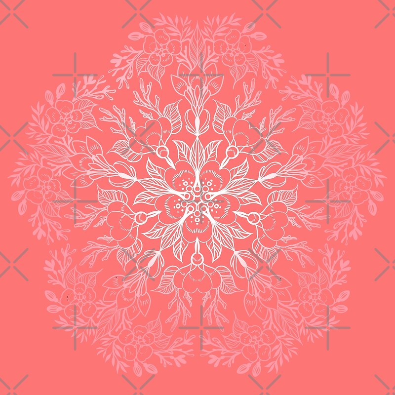 Fleur De Cerisier Mandala Corail Sakura Impression Artistique