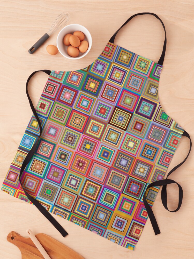 Apron, Retro Squares Abstract Geometric designed and sold by DigitalChickHub