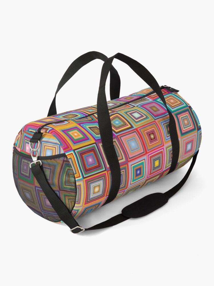 Thumbnail 2 of 3, Duffle Bag, Retro Squares Abstract Geometric designed and sold by DigitalChickHub.