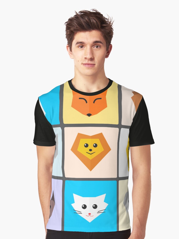 Thumbnail 1 of 5, Graphic T-Shirt, Flat Cute Animals designed and sold by DigitalChickHub.
