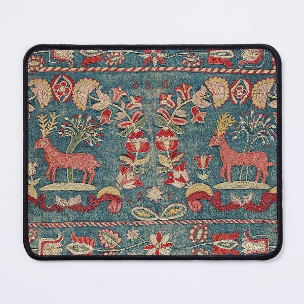 Item preview, ANTIQUE  RED BLUE SWEDISH TAPESTRY WITH DEERS AND FLOWERS  designed and sold by BulganLumini.