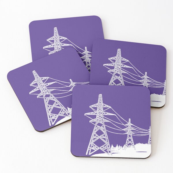 Item preview, Electricity Pylons Linocut Print. White Silhouette on Purple designed and sold by Maddy Bennett.