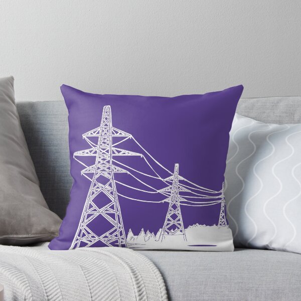 Item preview, Electricity Pylons Linocut Print. White Silhouette on Purple designed and sold by Maddy Bennett.