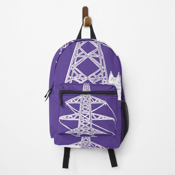 Item preview, Electricity Pylons Linocut Print. White Silhouette on Purple designed and sold by Maddy Bennett.