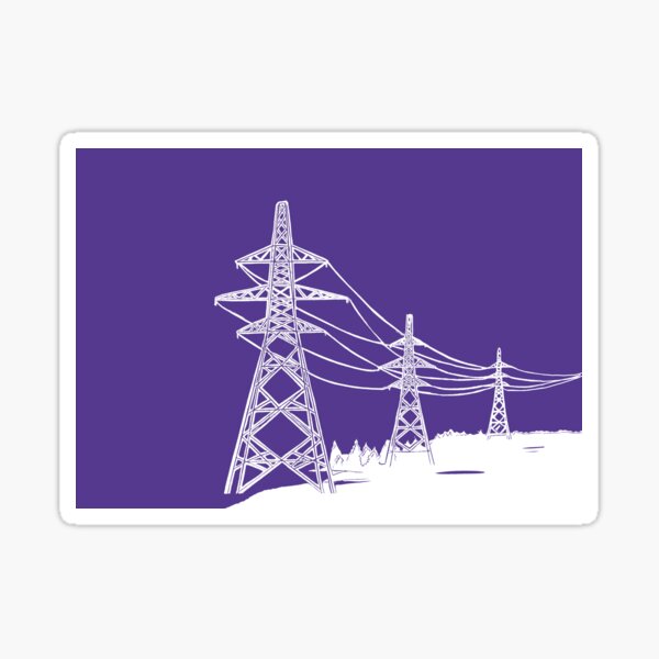 Item preview, Electricity Pylons Linocut Print. White Silhouette on Purple designed and sold by Maddy Bennett.