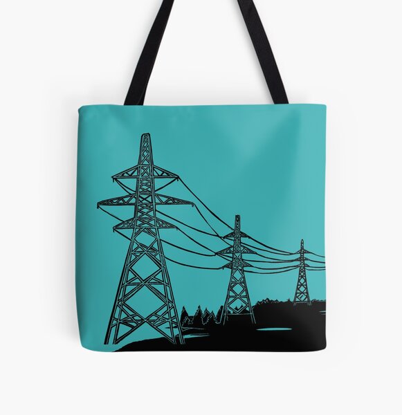 Pylons Linocut Silhouette on teal All Over Print Tote Bag
