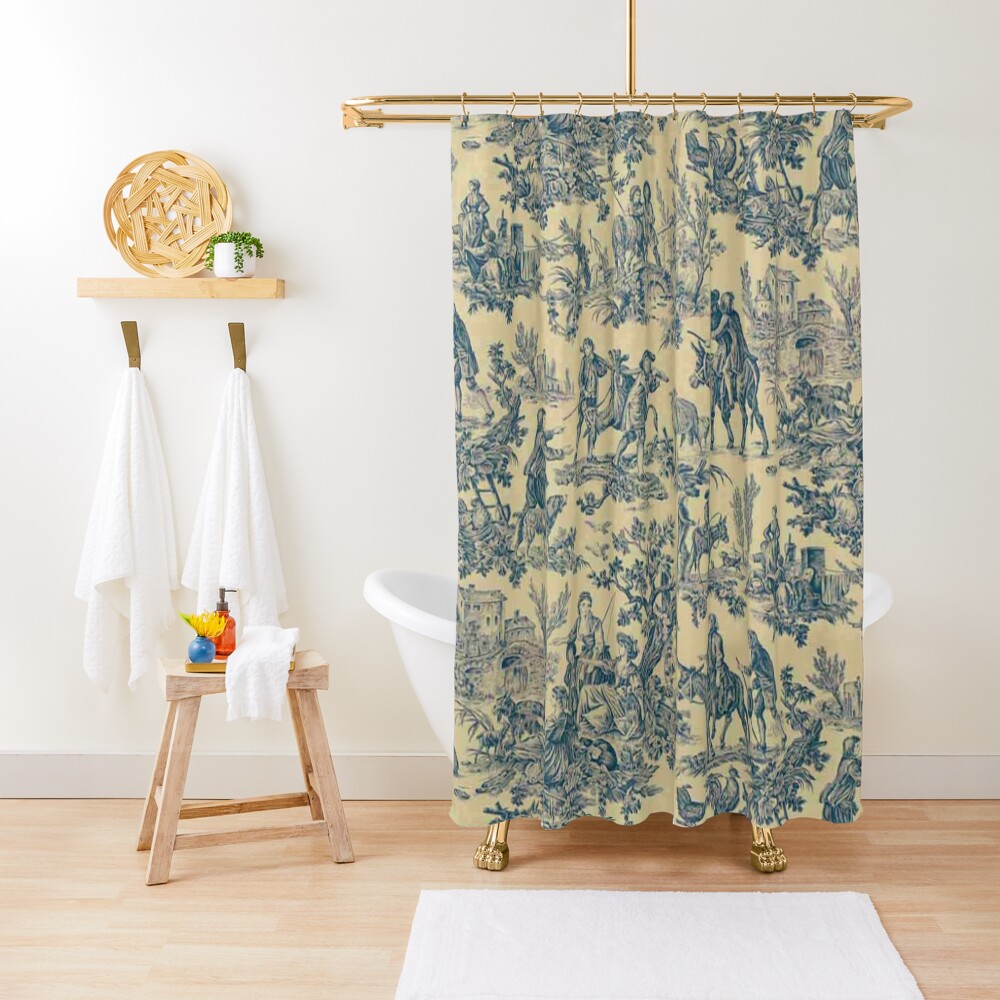 "Toile de Jouy blue and yellow" Shower Curtain for Sale by ghjura