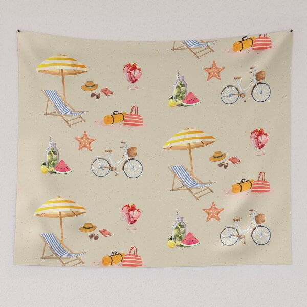 Item preview, Sunny Summer Beach pink and yellow Aesthetic Wallpaper designed and sold by Levated.