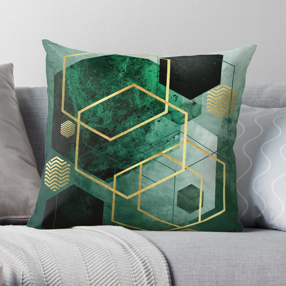 Green store gold cushions