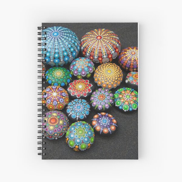 Groups of mandala painted stones. Spiral Notebook