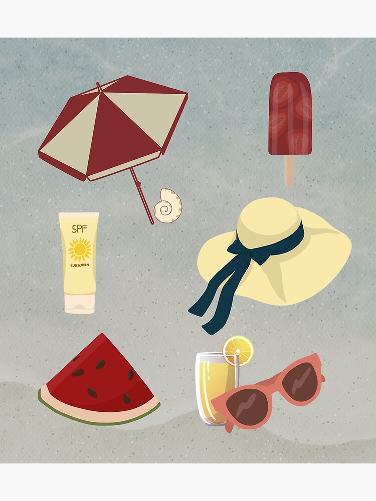 "Sunny Summer Beach red and yellow Aesthetic Wallpaper" Poster for Sale