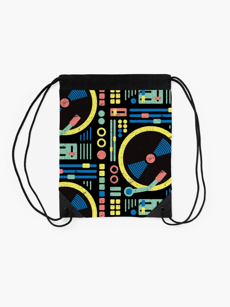 Thumbnail 2 of 3, Drawstring Bag, DJ & Raver Gifts - DJ Decks Retro Pattern / Vintage Vinyl designed and sold by coolintent.