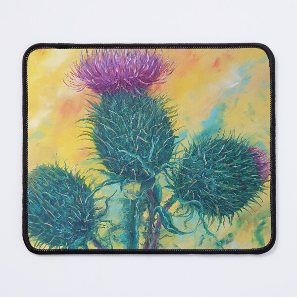 Item preview, Scottish thistle, yellow background Oil Painting designed and sold by MariDaniArt.