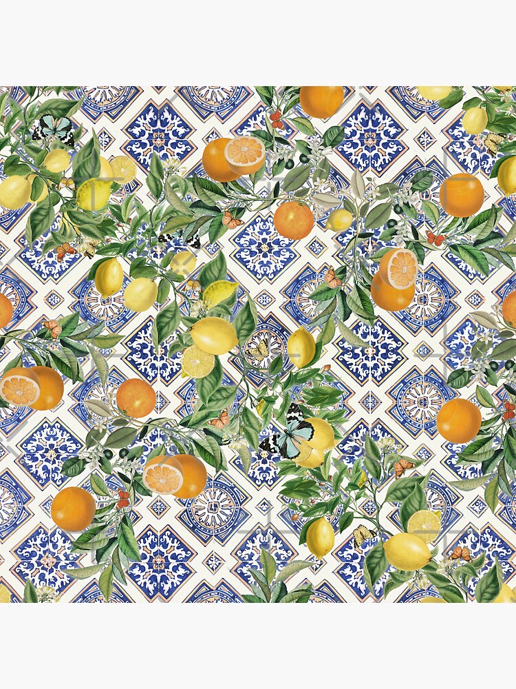 Mediterranean Tile Fruit Blanket Greek Sicilian Santorini 