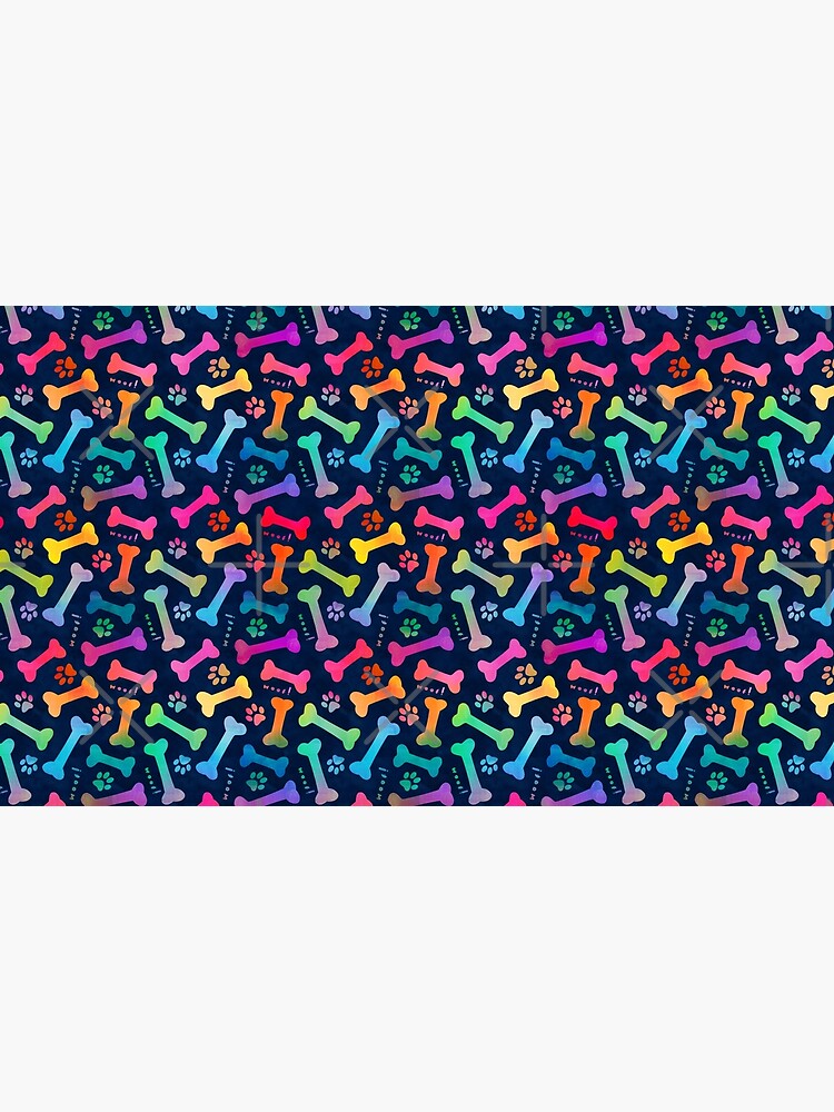 Rainbow dog bones and paw prints pattern navy by adenaJ