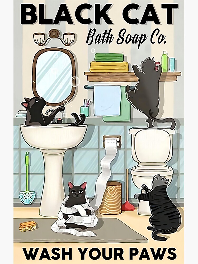 Black cat, feline, bath, bath tub, clawfoot tub, soap, bubble, powder room, CANVAS, personalized gift hotsell