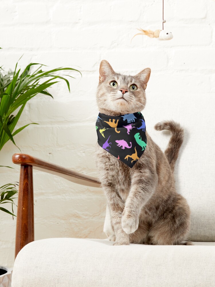 Alternate view of Fun Dinosaur Pattern (Black Background) Pet Bandana