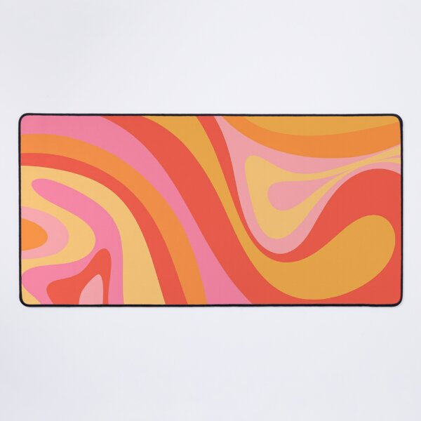 New Groove Retro Swirl Abstract Pattern 2 Pink Orange Yellow Desk Mat
