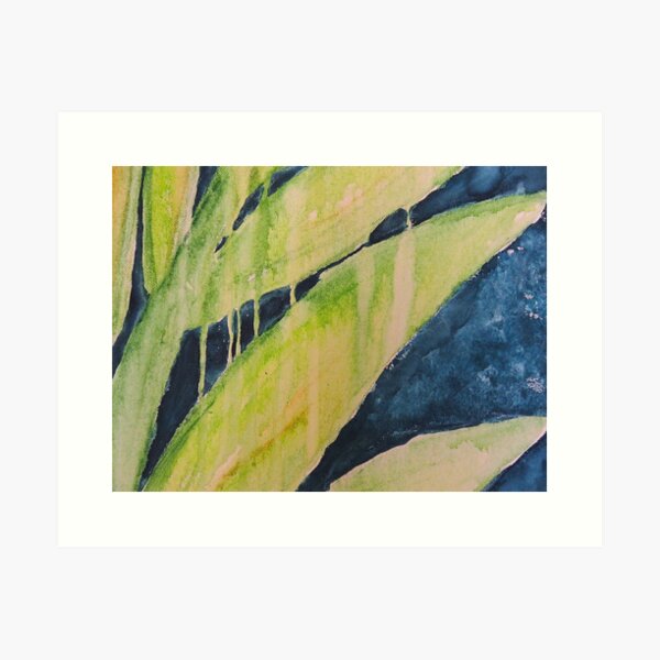 Palm tree leaves against blue sky acrylic painting Art Print