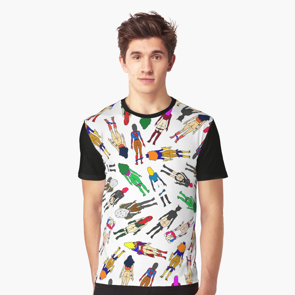 Superheroine Butts - Pattern White Graphic T-Shirt
