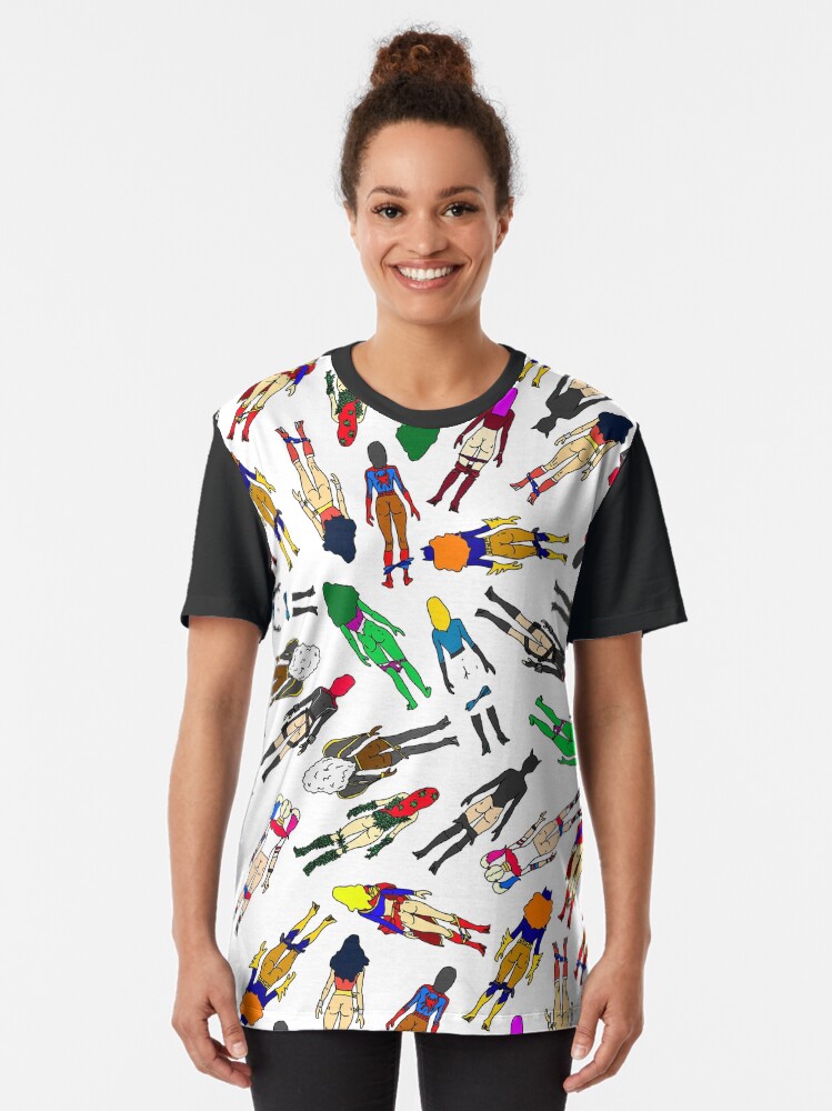 Alternate view of Superheroine Butts - Pattern White Graphic T-Shirt