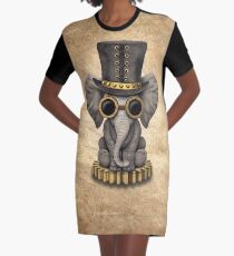 Steampunk Baby Elephant Graphic T-Shirt Dress