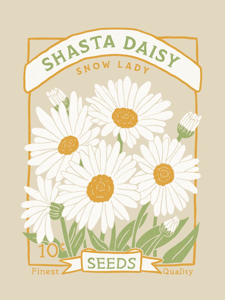 Shasta Daisy Seed Packet (Beige Background) Sticker for Sale by