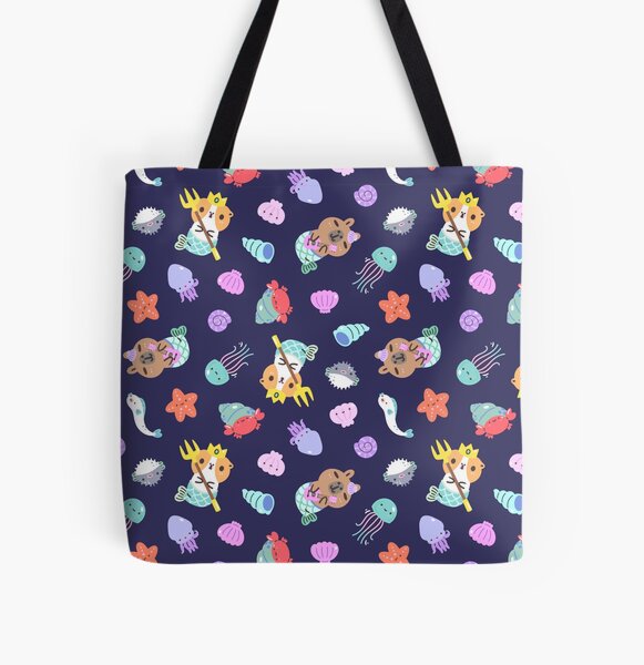 Bubu and Moonch, Capybara and Guinea pig Meraid Under the Sea Pattern All Over Print Tote Bag