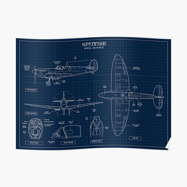 SPITFIRE: Royal Air Force (Navy Blueprint) Poster