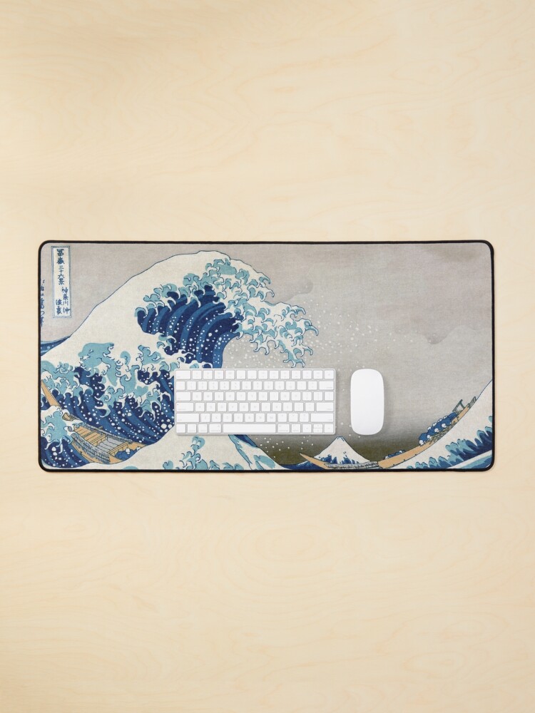 Black and White Desk Mat Wave Mousepad Hokusai Great Wave 