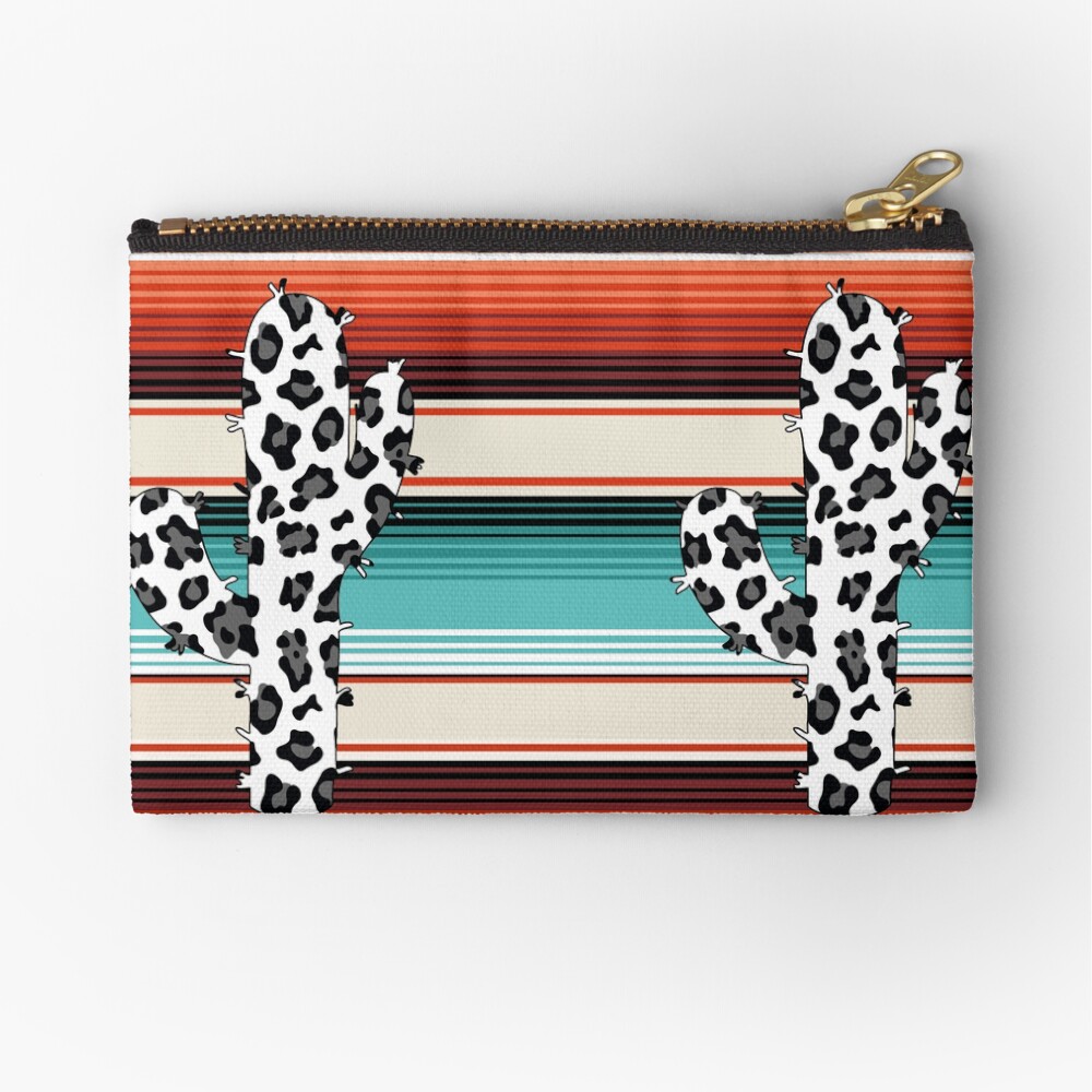 Leopard Cactus Serape Turquoise Zipper Pouch